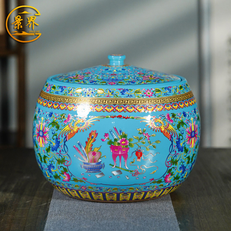 景德镇陶瓷加厚米缸油缸面粉桶10斤防潮防虫家用密封存茶叶储物罐,厨房/烹饪用具,米桶/米缸,淘宝优惠券,粉丝福利购,淘宝优惠卷