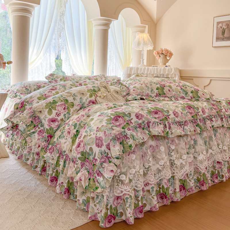 公主风纯棉四件套床裙款