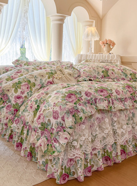 公主风纯棉四件套床裙款 2025新款13372全棉纯棉印花花边四件套