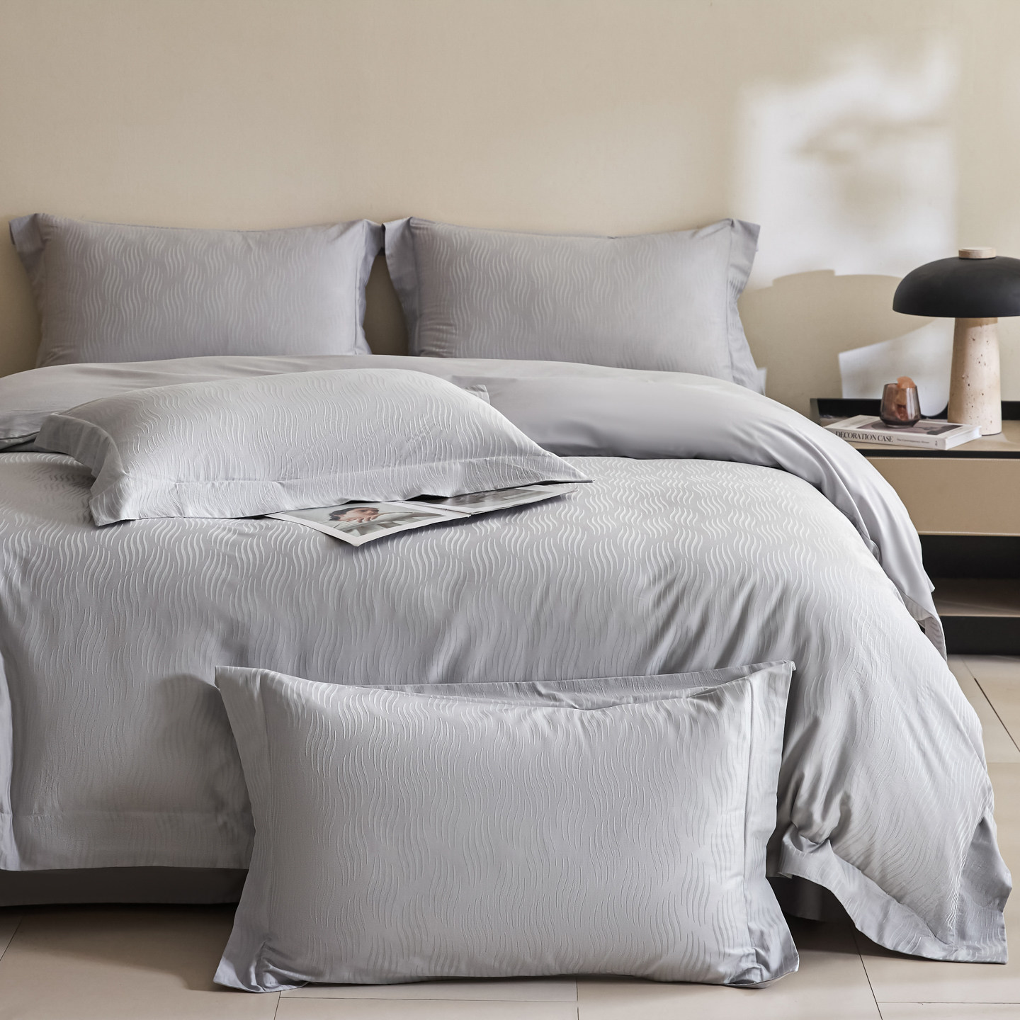 纯色四件套 2026男士提花50s双股全棉纯棉贡缎长绒棉四件套-云纹,床上用品,床品套件/四件套/多件套,淘宝优惠券,粉丝福利购,淘宝优惠卷