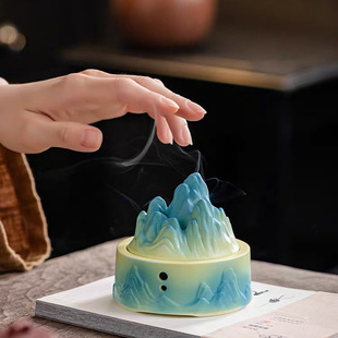 至檀「送你千里江山」禅意陶瓷不落灰香薰炉家用室内盘香炉摆件