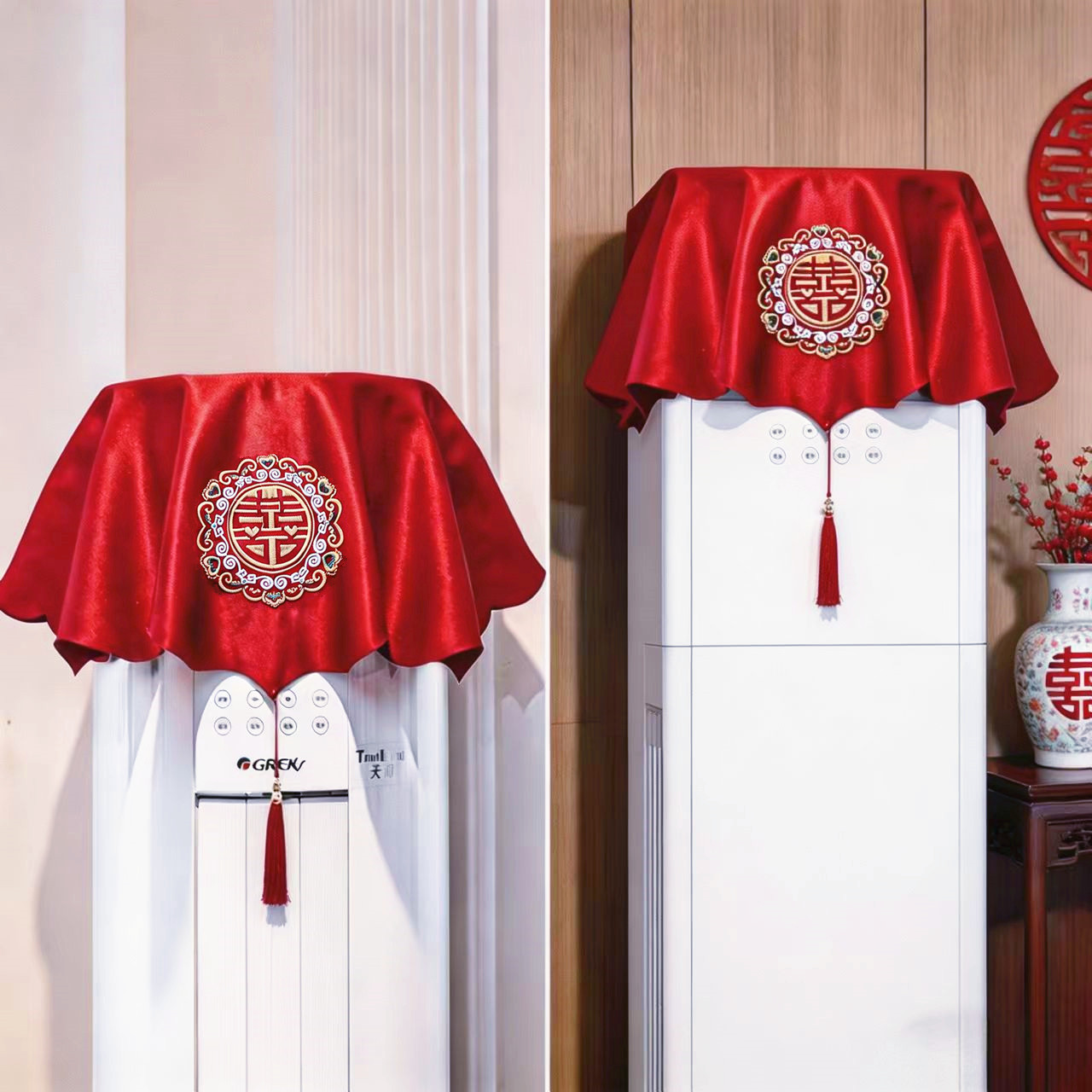 结婚空调盖布红色刺绣喜字遮尘布婚房布置防尘罩盖巾婚庆用品大全