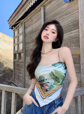 吊带背心女内搭外穿夏季复古美背ins辣妹方巾肚兜式抹胸上衣