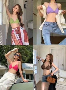 夏季比基尼短款小搭上背心穿欲女辣妹比基上衣基尼内衣脖吊带美背