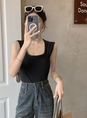 磨毛德绒加绒遮副乳方领纯色保暖内衣带胸垫免穿文胸无袖背心上衣