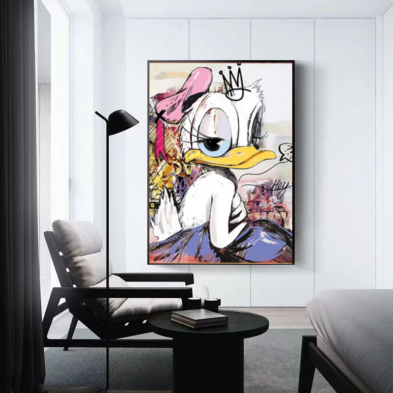 北欧客厅装饰画抽象艺术唐老鸭卡通动漫卧室床头挂画玄关房间壁画,家居饰品,现代装饰画,淘宝优惠券,粉丝福利购,淘宝优惠卷