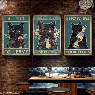 音乐餐吧挂画复古工业风清吧酒吧墙面装饰画猫咪美式怀旧海报壁画