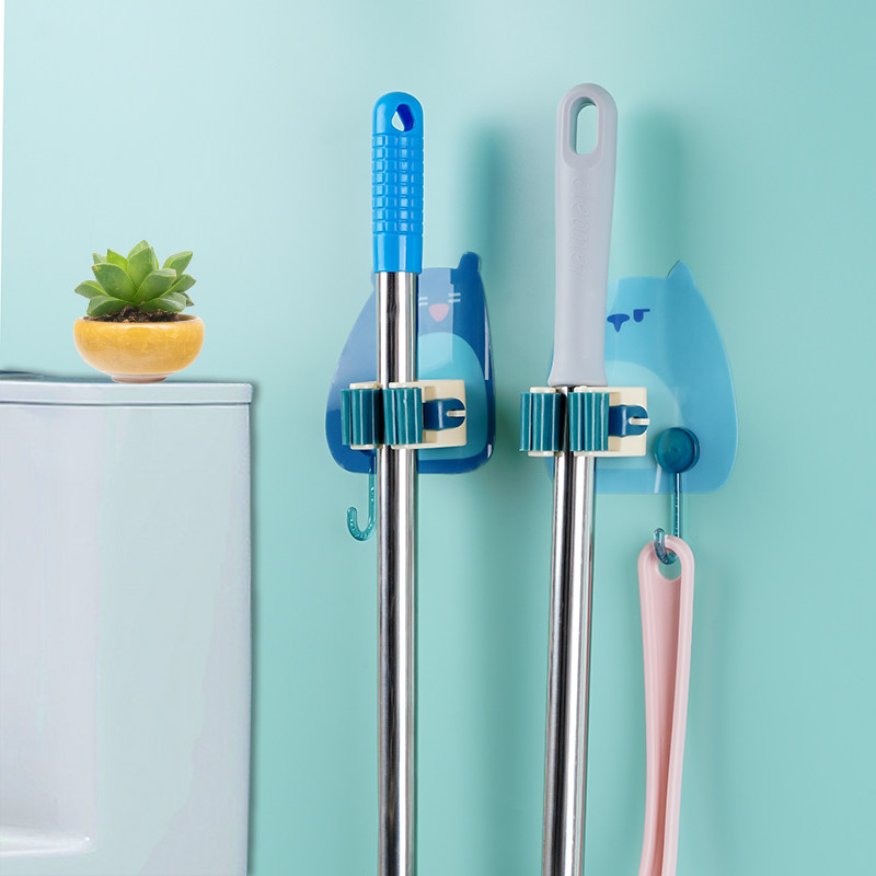 卫生间门后拖把架免打孔卡座壁挂清洁置物架强力挂钩承重拖把夹