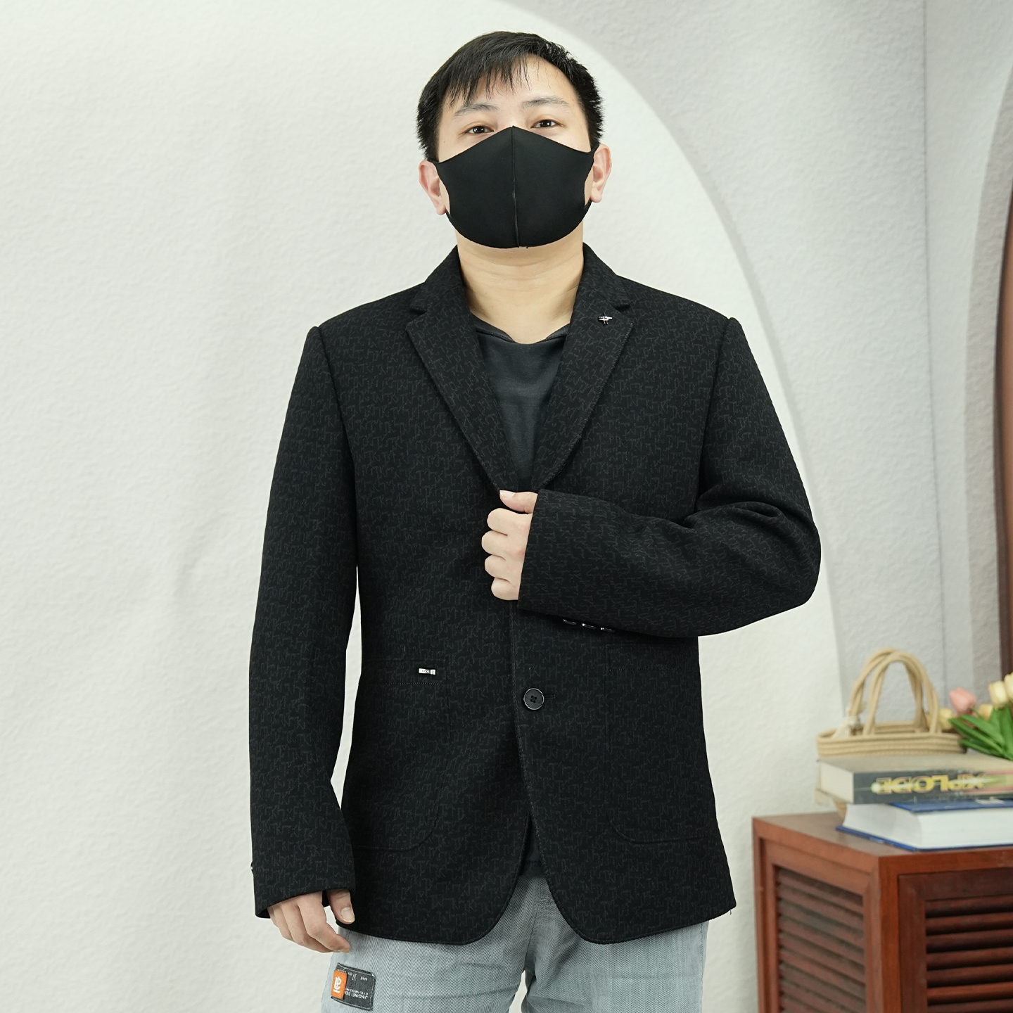 商务风男士西服羽绒修身羊毛西装