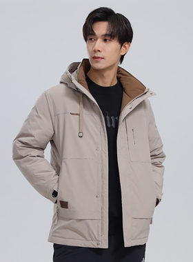 冬季羽绒服男式中长款加厚连帽工装商务休闲职业防寒保暖外套潮流