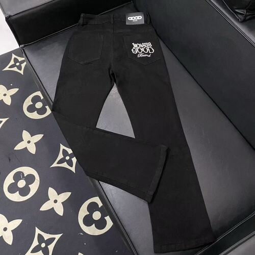 新款GOOD钉珠微喇珍珠牛仔裤长裤