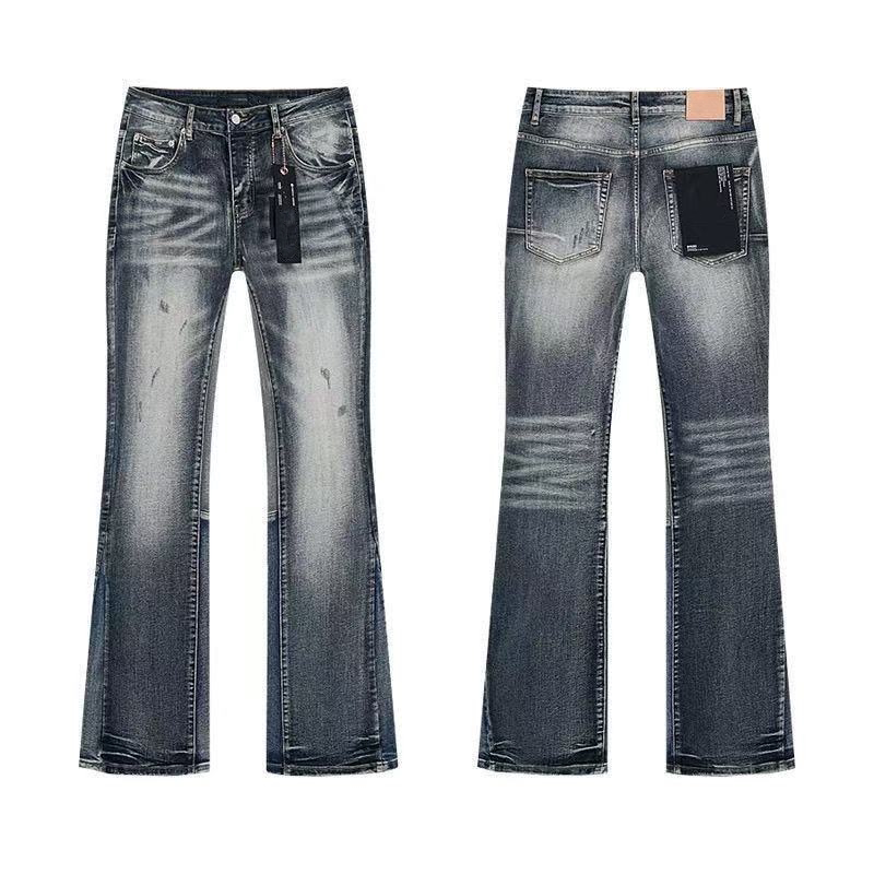 thumbnail for 26 New American-Style High Street Pu Splatter Paint Ripped Patchwork Flared Jeans Unisex Internet Celebrity Style Casual Long Pants
