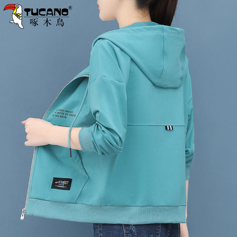 啄木鸟连帽卫衣开衫女春秋2025新款洋气休闲中年妈妈运动女装外套