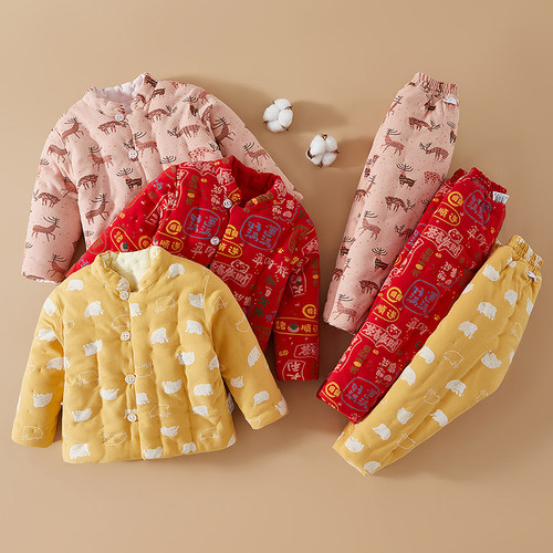 儿童手工纯棉花棉袄棉裤套装棉服