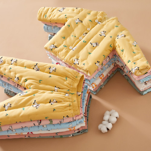 宝宝手工纯棉花加厚棉袄棉裤套装