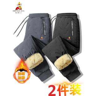 保暖直筒休闲棉裤 稻草人冬季 羊羔绒加厚加绒防风大码 男士 男 羽绒裤