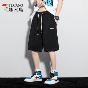 宽松休闲外穿华夫格五分裤 男肥佬夏季 胖子潮 运动短裤 啄木鸟特大码