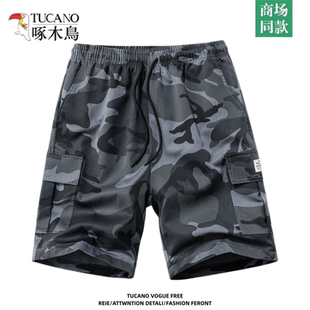 短裤 工装 运动五分潮流迷彩裤 宽松直筒外穿裤 啄木鸟夏季 子男士 薄款