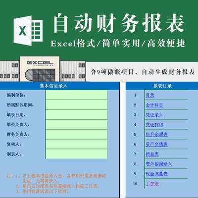 会计财务报表自动生成系统 含9项做账项目 科目凭证科目资产损益