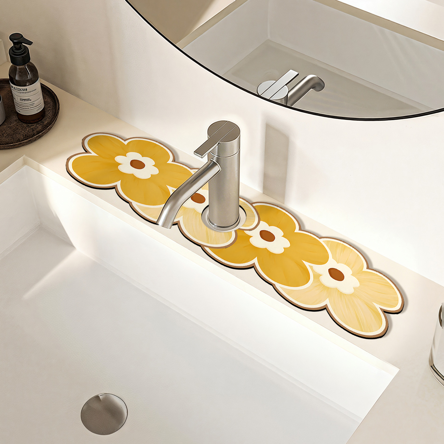 家用洗碗池沥水垫简约繁花厨房洗手台水龙头台面家用防滑溅吸水垫