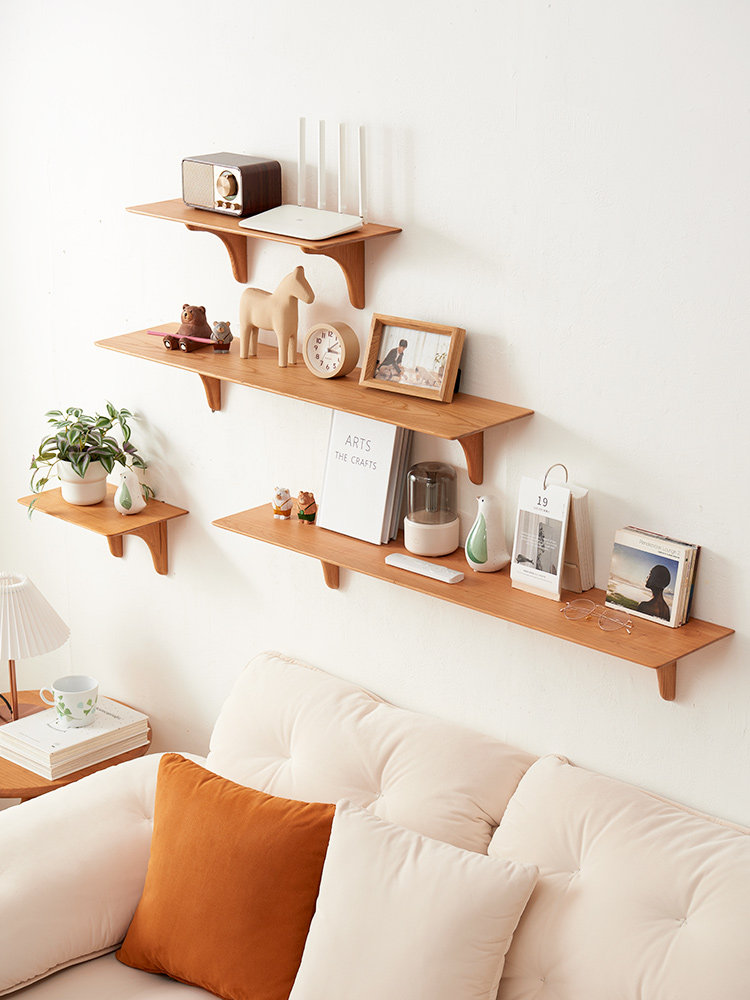 墙面收纳架置物架北欧实木隔板客厅壁挂黑胡桃木电视墙上一字搁板