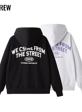 17CREW裂纹SCFT手感印花开衫卫衣350G加绒连帽宽松秋冬男女同款