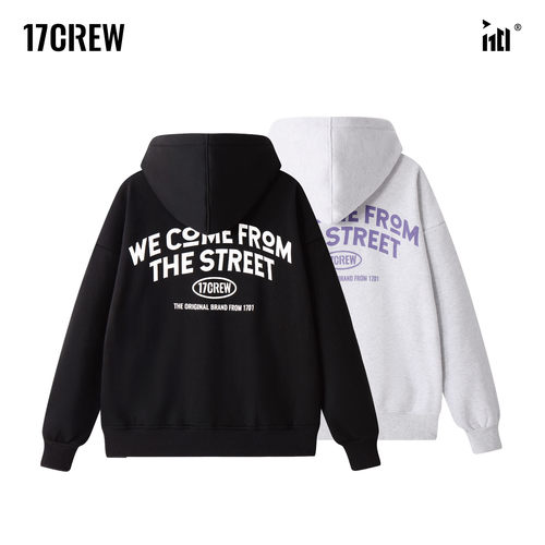 17CREW裂纹SCFT手感印花开衫卫衣350G加绒连帽宽松秋冬男女同款