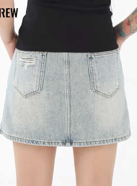 17CREW美式复古辣妹牛仔半身裙女夏季高腰显瘦包臀a字短裙子