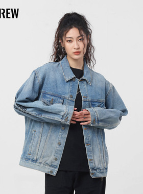 17CREW经典复古蓝水洗做旧牛仔外套14oz高盎司廓形休闲翻领夹克