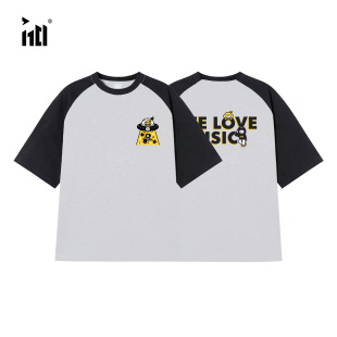 1701&咪豆联名款拼接短袖双色男女同款夏季新品