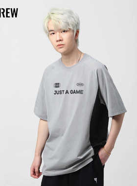 17CREW美式复古拼接短袖男女夏街头运动潮牌氢气轻薄撞色宽松T恤