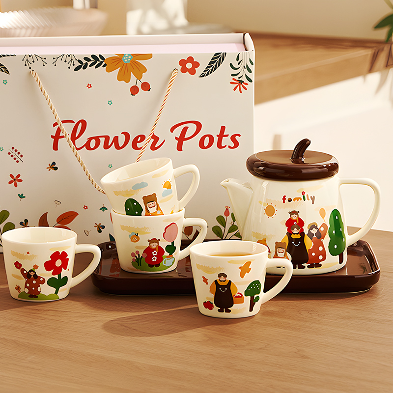 澤滕家帶底托一壺四杯茶具套裝