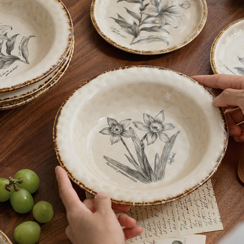 泽滕家陶瓷复古花卉西餐汤盘