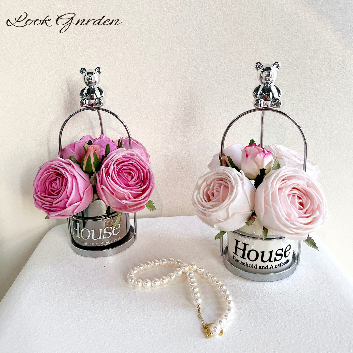 创意仿真花手感玫瑰套装小熊花艺