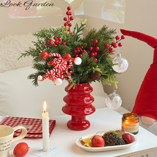圣诞节氛围布置客厅陶瓷花瓶插花仿真花束高级感家居桌面装饰摆件