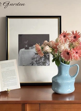 韩风清新蓝色简约提壶花瓶水培陶瓷插干鲜花器家居桌面装饰摆件