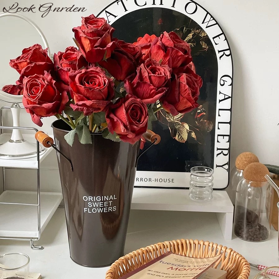 【热销1w】高级感烤边玫瑰仿真花