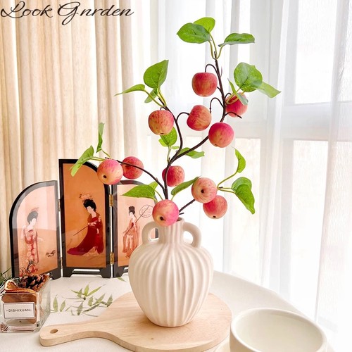 仿真花苹果装饰摆件客厅玄关仿真水果摆件柿子果实假花枝干花装饰