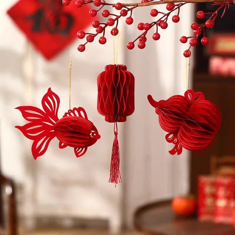 2026马年装饰蜂窝灯笼挂饰过年小挂件新年新款葫芦门挂春节布置