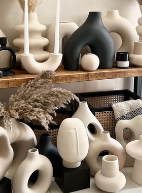 陶瓷花瓶白色侘寂风鲜花干花桌面新中式家居装饰摆件客厅餐桌花器