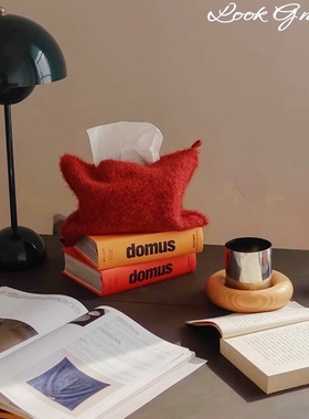 原创针织布艺纸巾纸巾盒家用简约复古桌面客厅抽纸车载摆件