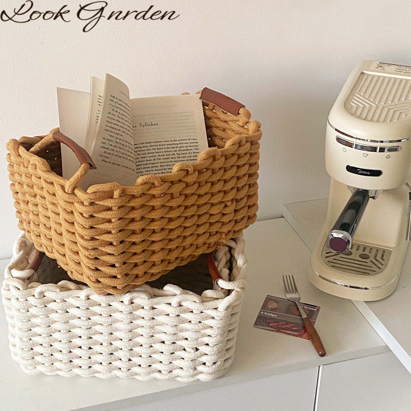 简约编织北欧风收纳篮棉绳化妆品杂物零食整理筐书桌收纳家居摆件