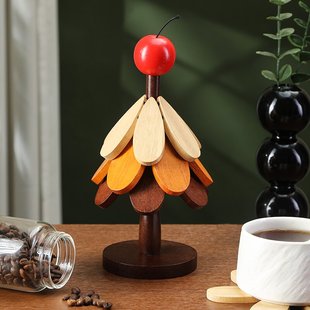 高级感圣诞树隔热垫餐桌摆件创意一棵树实木防烫锅垫折叠杯垫碗垫