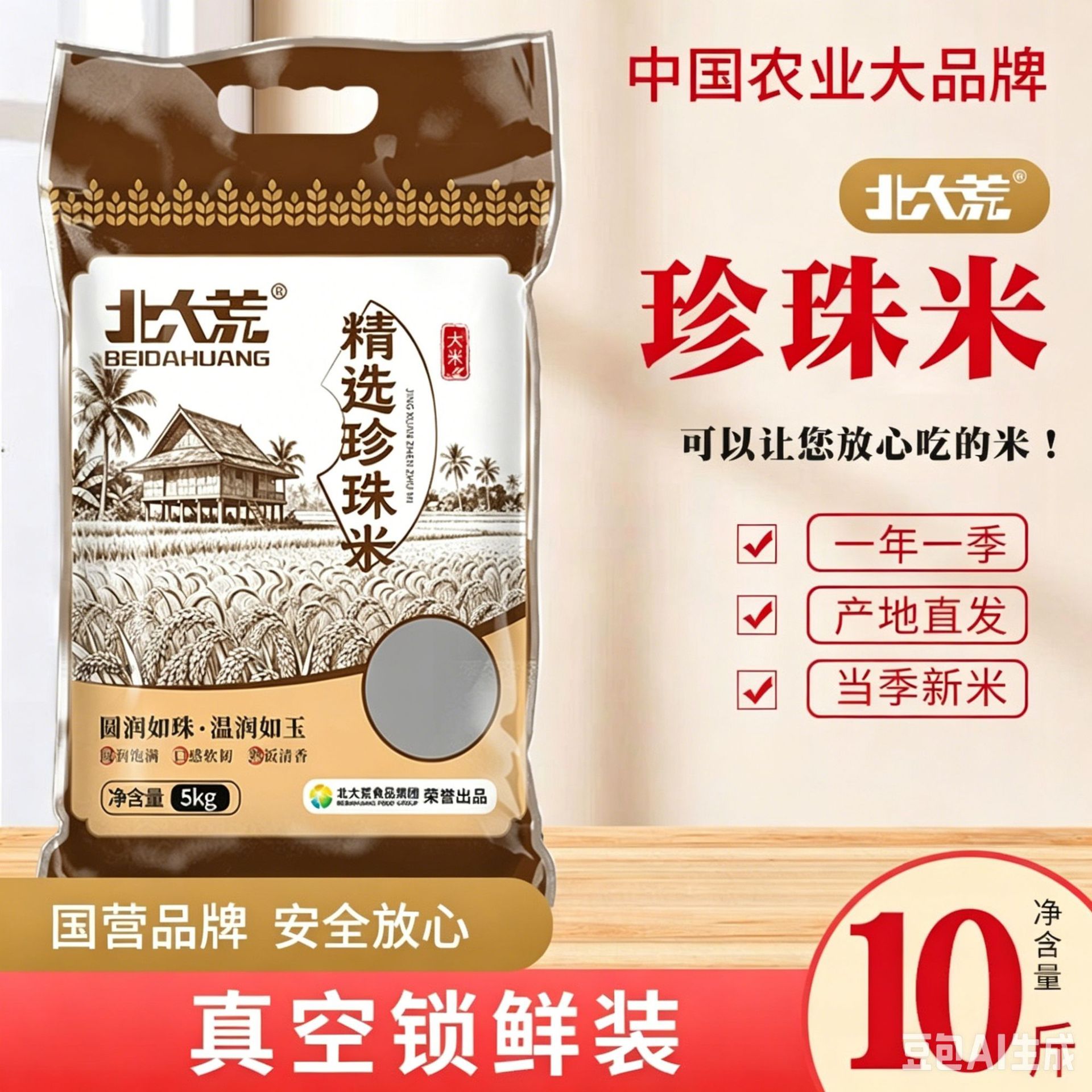 北大荒精选珍珠大米2.5kg一袋米真空装大米10斤装米5斤东北大米