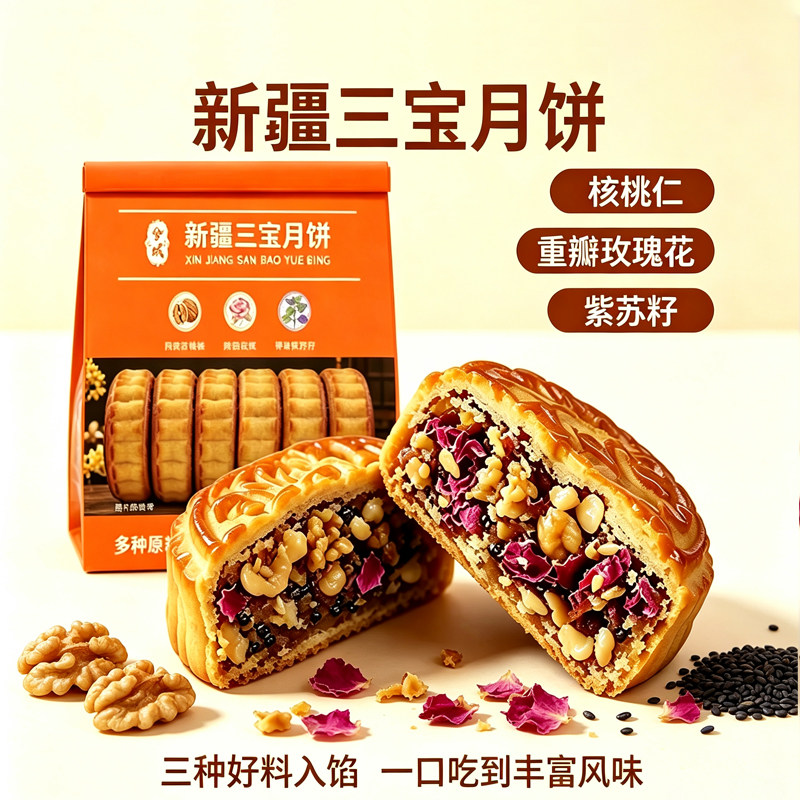 【新疆特产】新疆三宝月饼阿克苏中式糕点/新中式糕点
