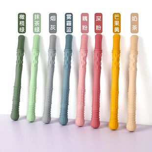 婴儿磨牙棒空心牙胶长条玩具婴儿按摩牙床食品级柔软全硅胶磨牙棒