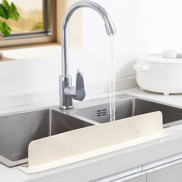 一体式吸盘水槽挡水板厨房台面防溅水卫生间洗漱台加长水槽挡水条