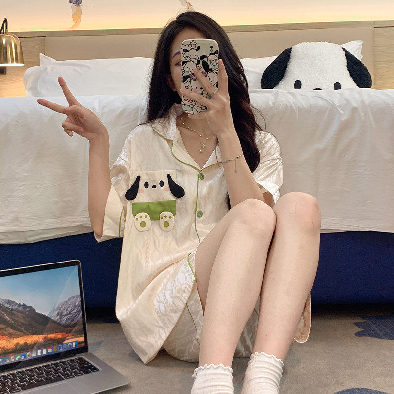 夏季冰丝绸凉感短袖短裤睡衣女