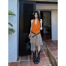 Common in 0120 豹纹斜边褶皱半身裙女宽松显瘦设计感中长裙