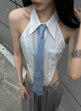 Common in 0120独家自制 浅蓝色小众高级手打领带色织领带领结女